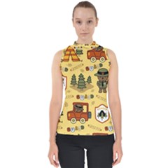 Seamless Pattern Funny Ranger Cartoon Mock Neck Shell Top by Simbadda