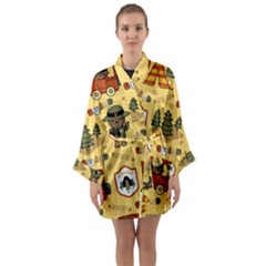 Seamless Pattern Funny Ranger Cartoon Long Sleeve Satin Kimono by Simbadda