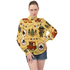 Seamless Pattern Funny Ranger Cartoon High Neck Long Sleeve Chiffon Top by Simbadda