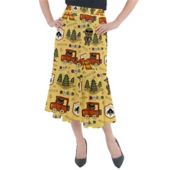 Seamless Pattern Funny Ranger Cartoon Midi Mermaid Skirt by Simbadda