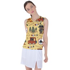 Seamless Pattern Funny Ranger Cartoon Women s Sleeveless Sports Top by Simbadda