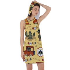 Seamless Pattern Funny Ranger Cartoon Racer Back Hoodie Dress by Simbadda