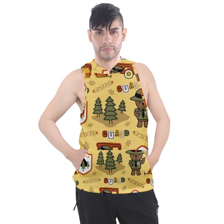 Seamless Pattern Funny Ranger Cartoon Men s Sleeveless Hoodie