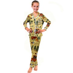 Seamless Pattern Funny Ranger Cartoon Kids  Satin Long Sleeve Pajamas Set by Simbadda