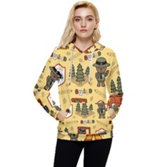 Seamless Pattern Funny Ranger Cartoon Women s Lightweight Drawstring Hoodie by Simbadda