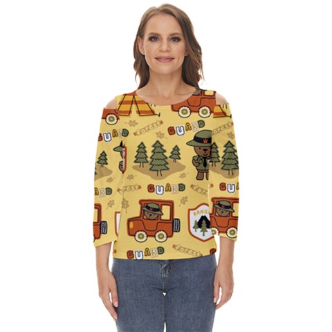 Seamless Pattern Funny Ranger Cartoon Cut Out Wide Sleeve Top by Simbadda