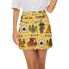 Seamless Pattern Funny Ranger Cartoon Mini Front Wrap Skirt by Simbadda