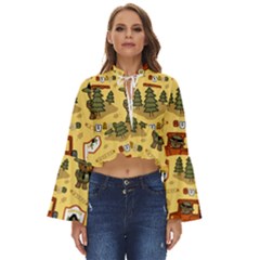 Seamless Pattern Funny Ranger Cartoon Boho Long Bell Sleeve Top by Simbadda