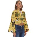 Seamless Pattern Funny Ranger Cartoon Boho Long Bell Sleeve Top View3