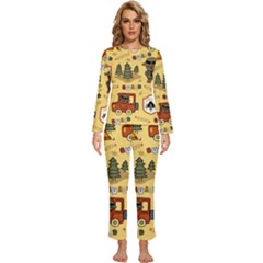 Seamless Pattern Funny Ranger Cartoon Womens  Long Sleeve Lightweight Pajamas Set by Simbadda