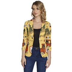 Seamless Pattern Funny Ranger Cartoon Women s One-button 3/4 Sleeve Short Jacket by Simbadda