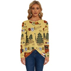 Seamless Pattern Funny Ranger Cartoon Long Sleeve Crew Neck Pullover Top by Simbadda