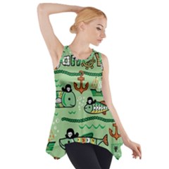 Seamless Pattern Fishes Pirates Cartoon Side Drop Tank Tunic by Simbadda