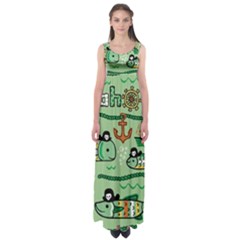 Seamless Pattern Fishes Pirates Cartoon Empire Waist Maxi Dress by Simbadda