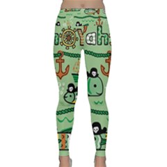 Seamless Pattern Fishes Pirates Cartoon Lightweight Velour Classic Yoga Leggings by Simbadda