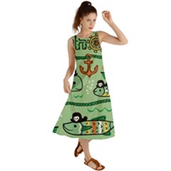 Seamless Pattern Fishes Pirates Cartoon Summer Maxi Dress by Simbadda