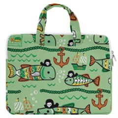 Seamless Pattern Fishes Pirates Cartoon Macbook Pro 13  Double Pocket Laptop Bag by Simbadda