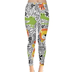 Seamless Pattern With Wildlife Cartoon Inside Out Leggings by Simbadda