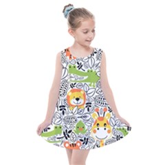 Seamless Pattern With Wildlife Cartoon Kids  Summer Dress by Simbadda