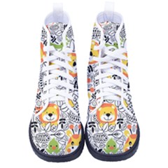 Seamless Pattern With Wildlife Cartoon Kid s High-top Canvas Sneakers