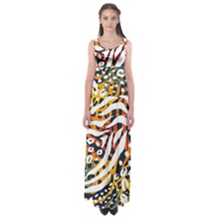 Abstract Geometric Seamless Pattern With Animal Print Empire Waist Maxi Dress by Simbadda