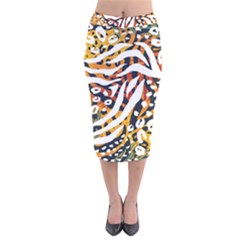 Abstract Geometric Seamless Pattern With Animal Print Velvet Midi Pencil Skirt by Simbadda