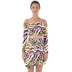 Abstract Geometric Seamless Pattern With Animal Print Off Shoulder Top With Skirt Set by Simbadda