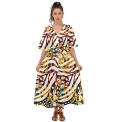 Abstract Geometric Seamless Pattern With Animal Print Kimono Sleeve Boho Dress by Simbadda