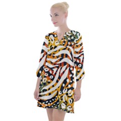 Abstract Geometric Seamless Pattern With Animal Print Open Neck Shift Dress by Simbadda