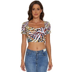 Abstract Geometric Seamless Pattern With Animal Print Short Sleeve Square Neckline Crop Top  by Simbadda