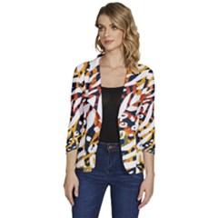 Abstract Geometric Seamless Pattern With Animal Print Women s One-button 3/4 Sleeve Short Jacket by Simbadda