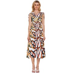 Abstract Geometric Seamless Pattern With Animal Print V-neck Drawstring Shoulder Sleeveless Maxi Dress by Simbadda