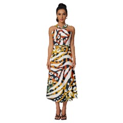 Abstract Geometric Seamless Pattern With Animal Print Sleeveless Cross Front Cocktail Midi Chiffon Dress by Simbadda