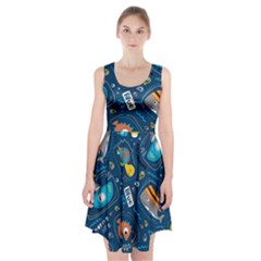 Seamless Pattern Vector Submarine With Sea Animals Cartoon Racerback Midi Dress by Simbadda