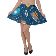 Seamless Pattern Vector Submarine With Sea Animals Cartoon Velvet Skater Skirt by Simbadda