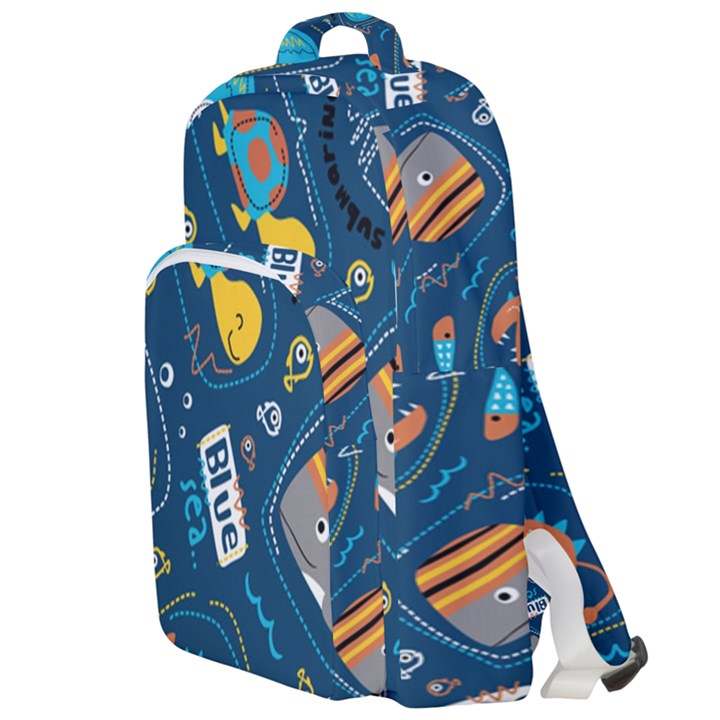 Seamless Pattern Vector Submarine With Sea Animals Cartoon Double Compartment Backpack