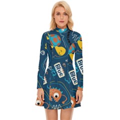 Seamless Pattern Vector Submarine With Sea Animals Cartoon Long Sleeve Velour Longline Dress by Simbadda