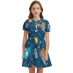 Seamless Pattern Vector Submarine With Sea Animals Cartoon Kids  Bow Tie Puff Sleeve Dress by Simbadda