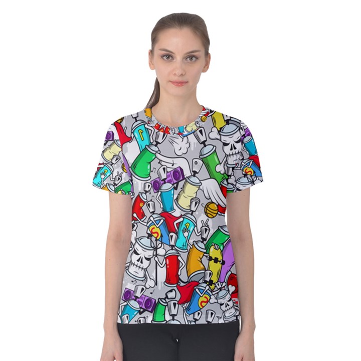 Graffiti Characters Seamless Pattern Women s Cotton Tee