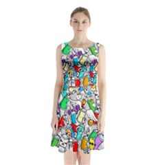 Graffiti Characters Seamless Pattern Sleeveless Waist Tie Chiffon Dress by Simbadda