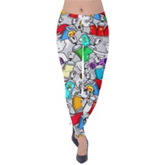 Graffiti Characters Seamless Pattern Velvet Leggings by Simbadda