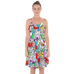 Graffiti Characters Seamless Pattern Ruffle Detail Chiffon Dress by Simbadda