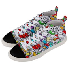 Graffiti Characters Seamless Pattern Men s Mid-top Canvas Sneakers