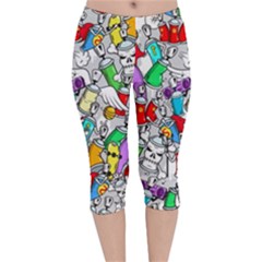 Graffiti Characters Seamless Pattern Velvet Capri Leggings  by Simbadda