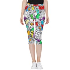 Graffiti Characters Seamless Pattern Inside Out Lightweight Velour Capri Leggings  by Simbadda