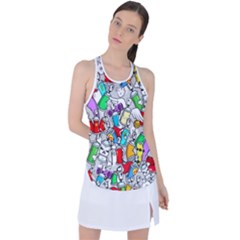 Graffiti Characters Seamless Pattern Racer Back Mesh Tank Top by Simbadda