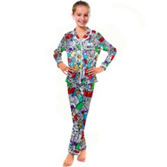 Graffiti Characters Seamless Pattern Kids  Satin Long Sleeve Pajamas Set by Simbadda