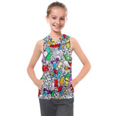 Graffiti Characters Seamless Pattern Kids  Sleeveless Hoodie