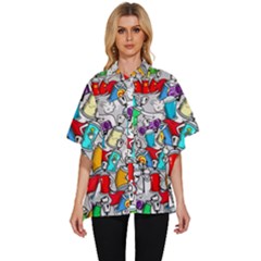 Graffiti Characters Seamless Pattern Women s Batwing Button Up Shirt