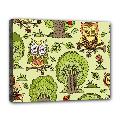 Seamless Pattern With Trees Owls Canvas 14  X 11  (stretched) by Simbadda